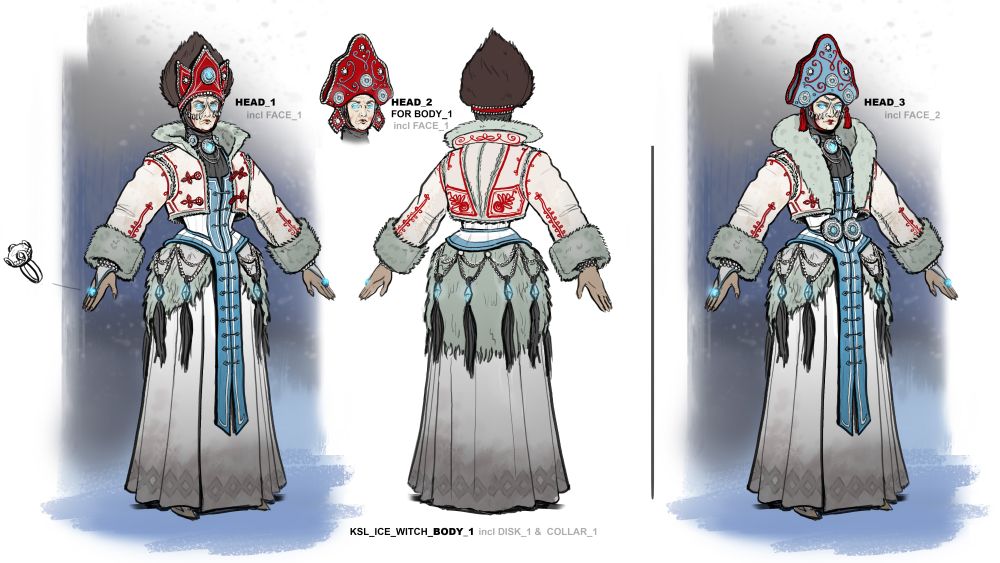 Concept art of a Kislev Ice Witch.