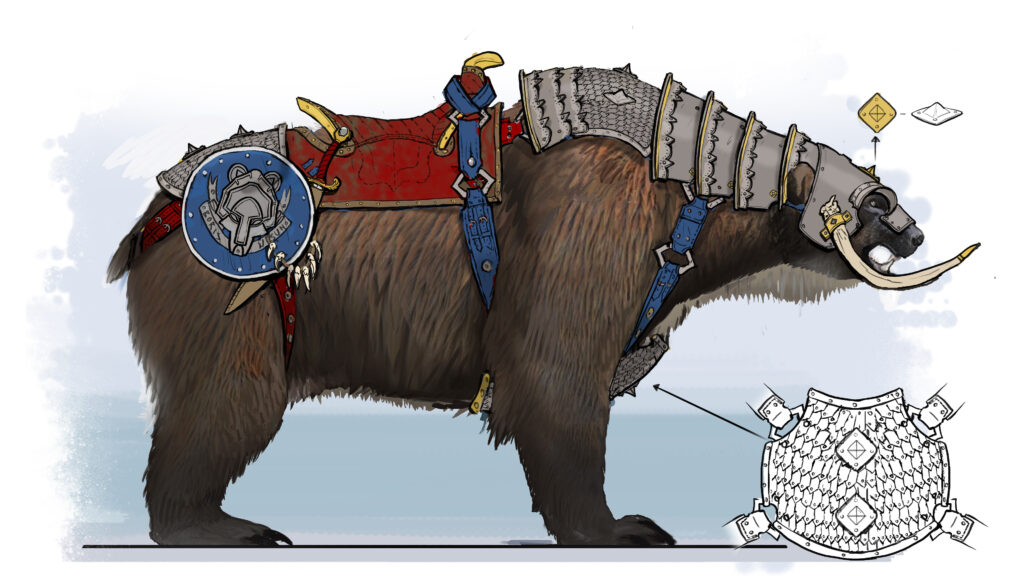 Concept art of the Kislev Light War Sleds bears.